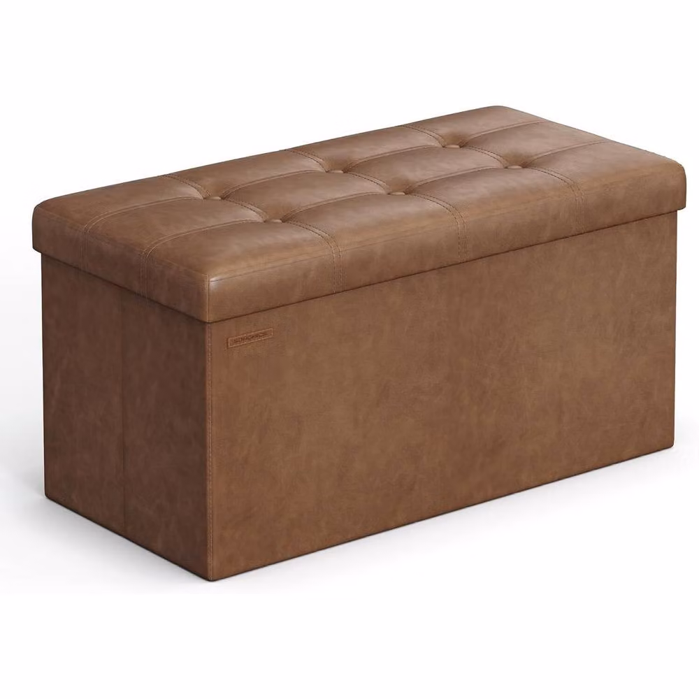 The Bazaarist Folding Storage Ottoman Bench in Chocolate Brown Synthetic Leather – 2