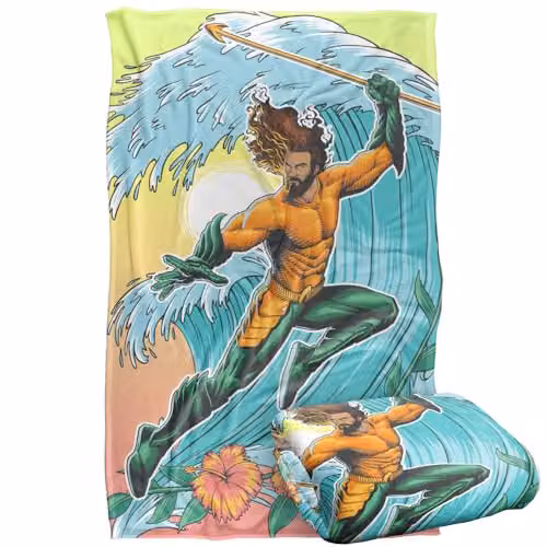 Warner Bros. Aquaman and the Lost Kingdom Waves Silky Touch Super Soft Fleece Throw Blanket, Multicolour, W/D/H: 91 x 147 cm