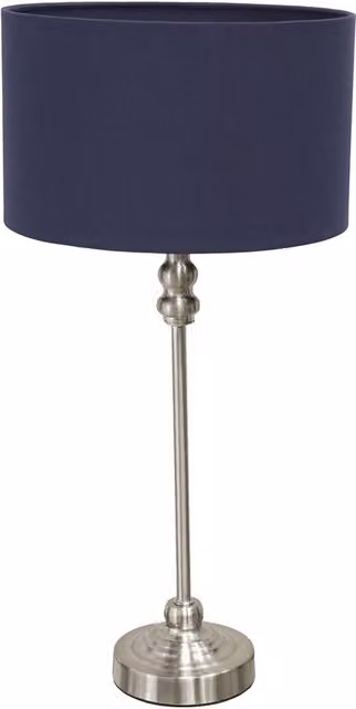 ValueLights Maggie Table Lamp with Blue Fabric Drum Shade and Brushed Chrome Base