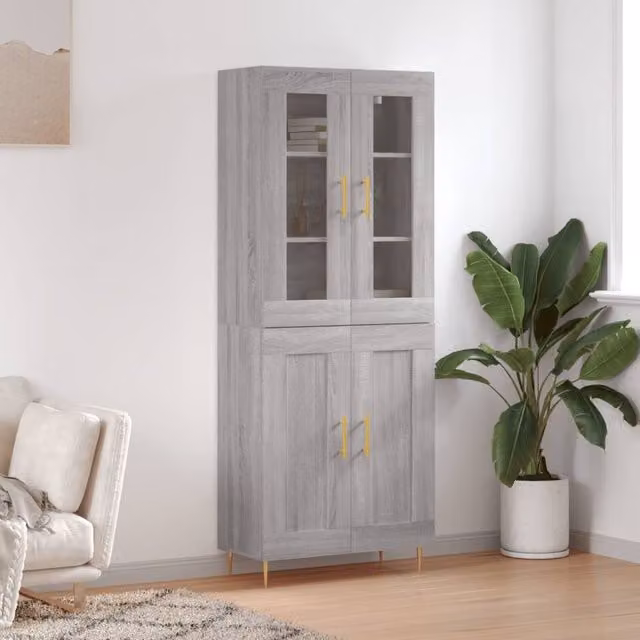 Berkfield Home Grey Sonoma Modern Highboard W/D/H: 69.5 x 34 x 180 cm