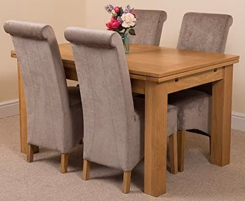 Thats Furniture Richmond Oak Extending Dining Table and 4 Montana Grey Fabric Upholstered Chairs Set – 1