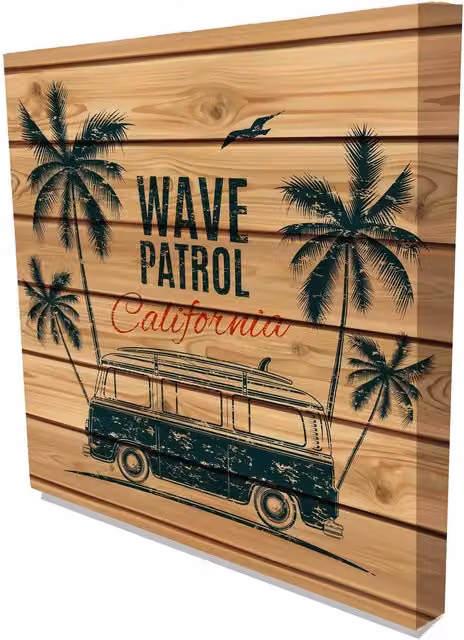 Benjamin Tate Design LTD Retro Surf Van Graphic Art on Canvas, Brown and Multicolour, 61 x 61 cm