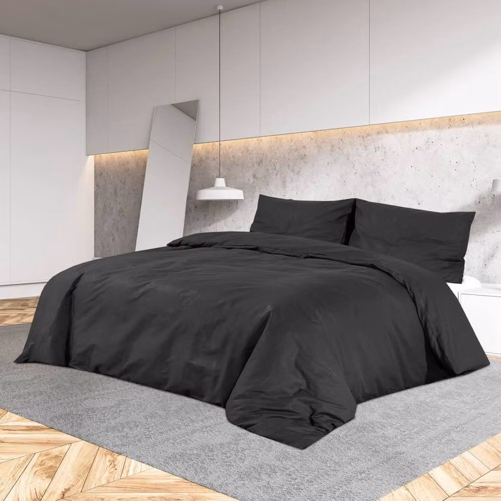 Berkfield Home Black Cotton Duvet Cover and Pillowcase Set – 2