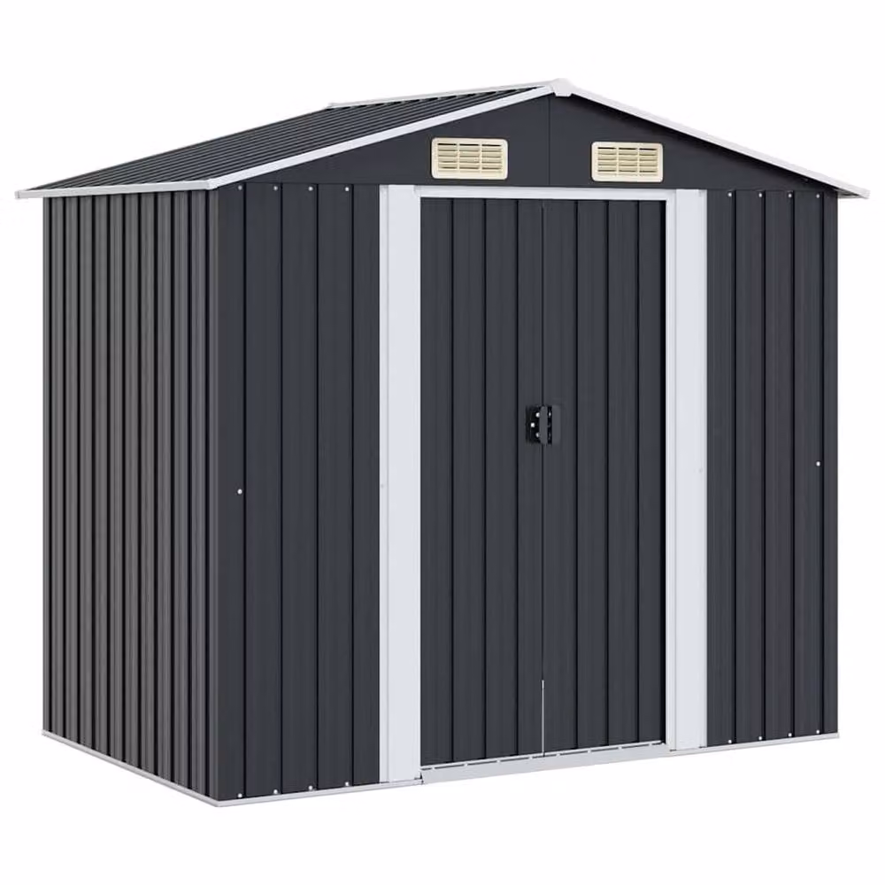 Berkfield Home Garden Storage Shed in Anthracite Steel, W/D/H: 204 x 132 x 186 cm – 2