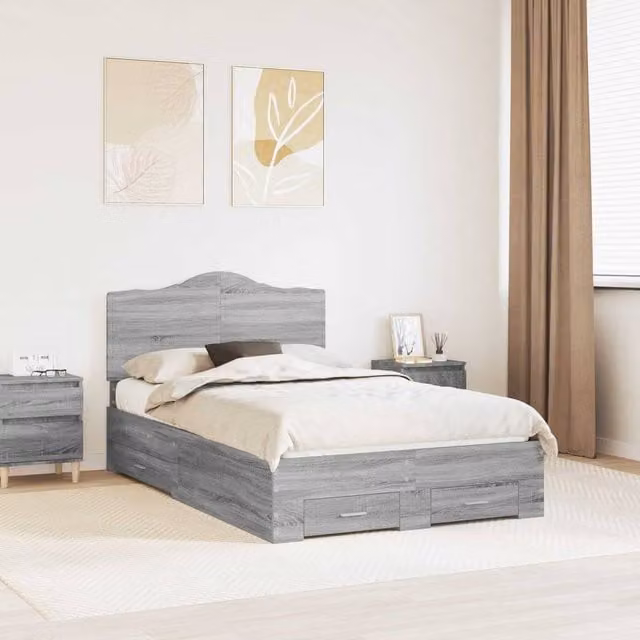 Berkfield Home Modern Bed Frame with Drawers in Grey Sonoma, Engineered Wood, W: 135 cm x L: 190 cm – 1