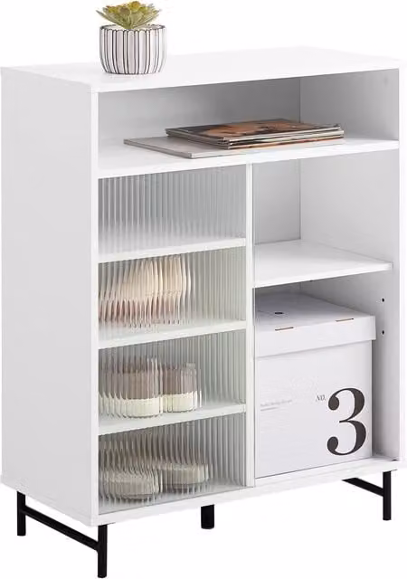 SoBuy Modern White Freestanding Shoe Storage Cabinet with Glass Sliding Doors and Internal Shelves