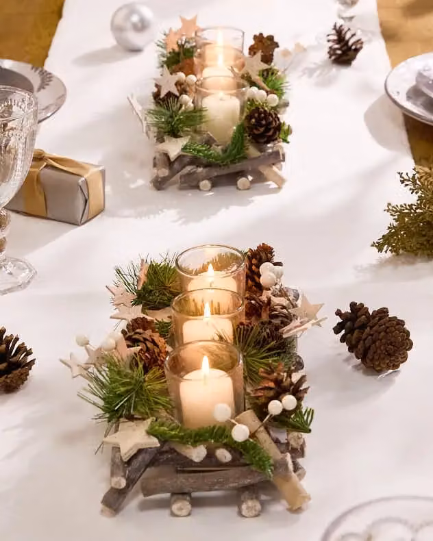 Dibor Nordic Scandinavian Christmas Tabletop Decoration, Multicolour Floral Tealight Candle Holders, Height: 30 cm – 5