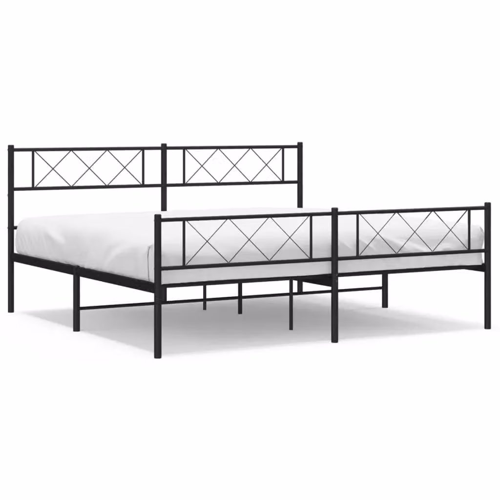 Berkfield Home Metal Bed Frame with Headboard and Footboard in Black W/D/H: 193 x 203 cm – 2
