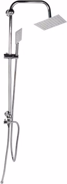 Kelvenix Large Twin Head Shower Kit with Rigid Column and Diverter in Silver/Chrome, W: 520 mm, H: 10000 mm