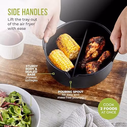 Tower Black Round Silicone Airfryer Solid Tray with Divider Suitable for Circular Air Fryers up to 4 Litres – 6