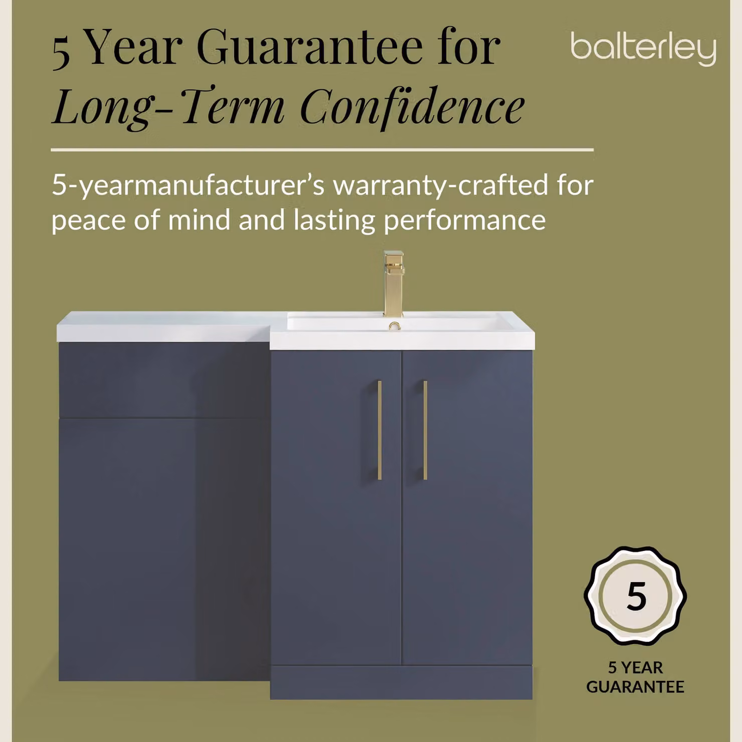Balterley Modern Midnight Blue Matt Bathroom Vanity Basin and WC Unit with Soft Close Doors, Width: 110 cm – 3