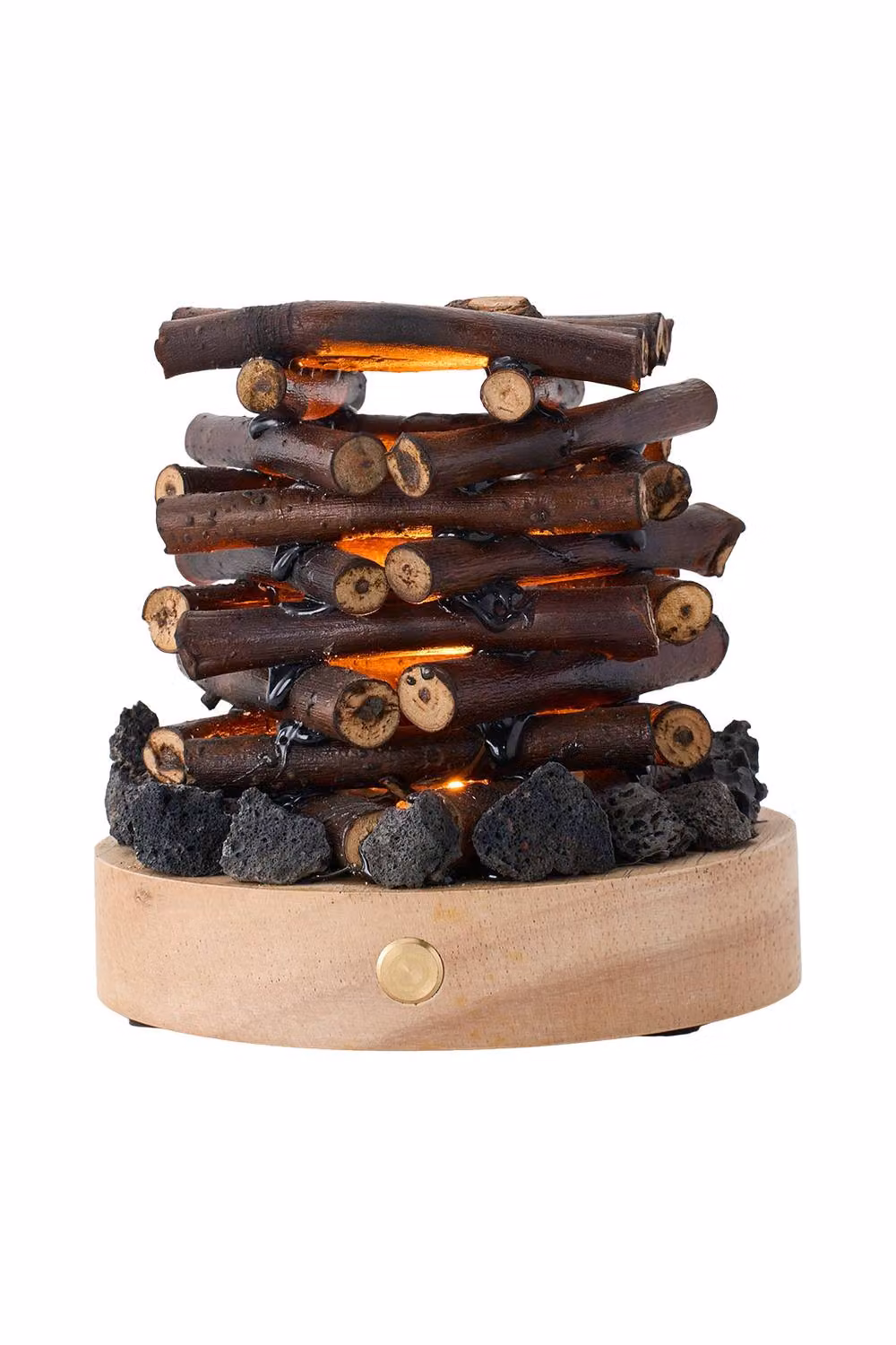 Living and Home Rechargeable LED Campfire Night Light in Brown Wood with Three Modes – 3