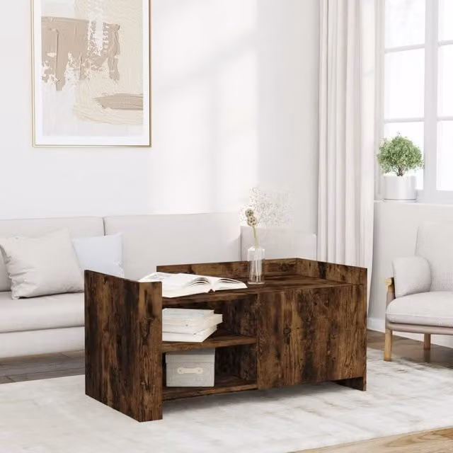 Berkfield Home Smoked Oak Coffee Table in Brown, W/D/H: 100 x 50 x 50 cm