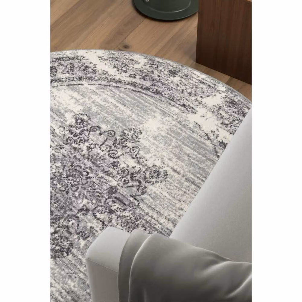 THE RUGS Gloria Lydia Vintage Oriental Round Rug in Grey, Diameter: 160 cm – 2