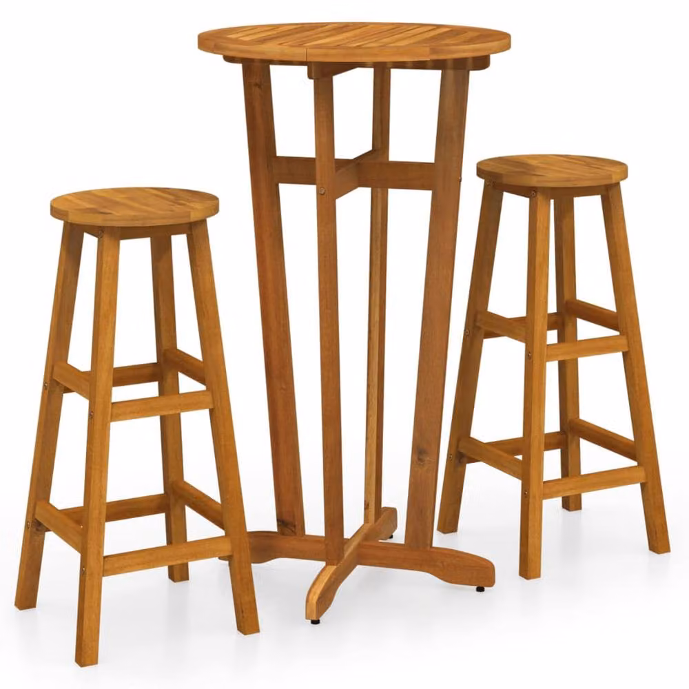 Berkfield Home Beautiful 3 Piece Bar Set in Brown Oiled Acacia Wood, H 105 x W 60 x D 60 cm – 2