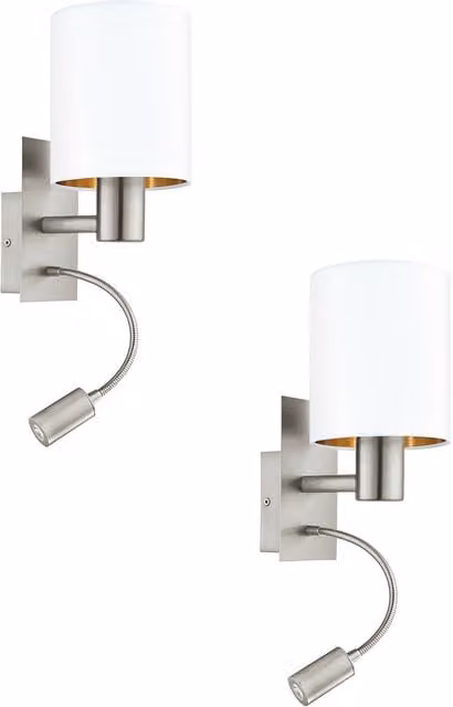 Loops 2 Pack Modern Wall Lights in White and Copper with Fabric Shade and E27 LED Compatibility – 1