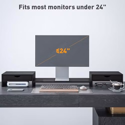 HOMCOM Dual Monitor Stand Riser with 2 Drawers for Laptop, Black – 6
