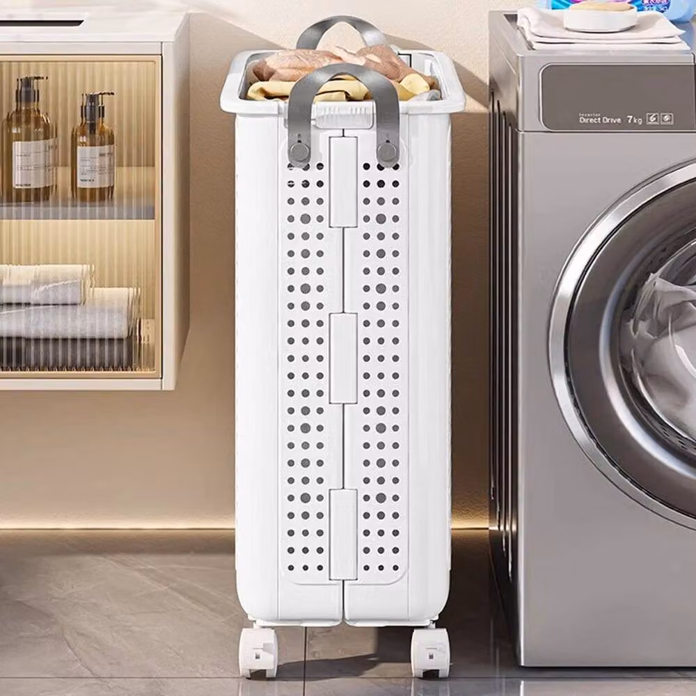 FLAVORA Extra Large White Plastic Wheeled Laundry Hamper – 3