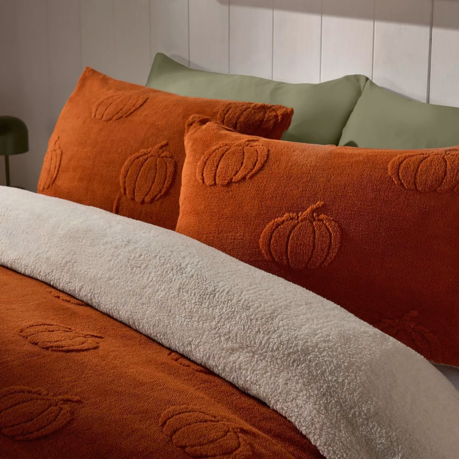 OHS Pumpkin Tufted Teddy Fleece Super Soft Duvet Set with Pillowcase in Burnt Orange, Size: King (180 x 200 cm) – 4