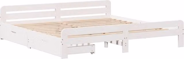 Berkfield Home White Solid Wood Pine Full Bed Frame W/D/H: 200 x 203.5 x 53 cm