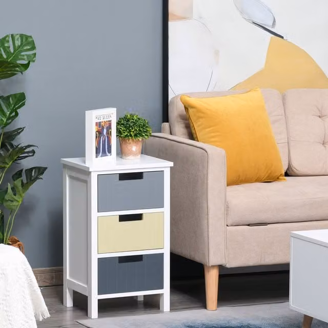 HOMCOM Modern 3 Drawer Freestanding Storage Cabinet in White and Multicolour