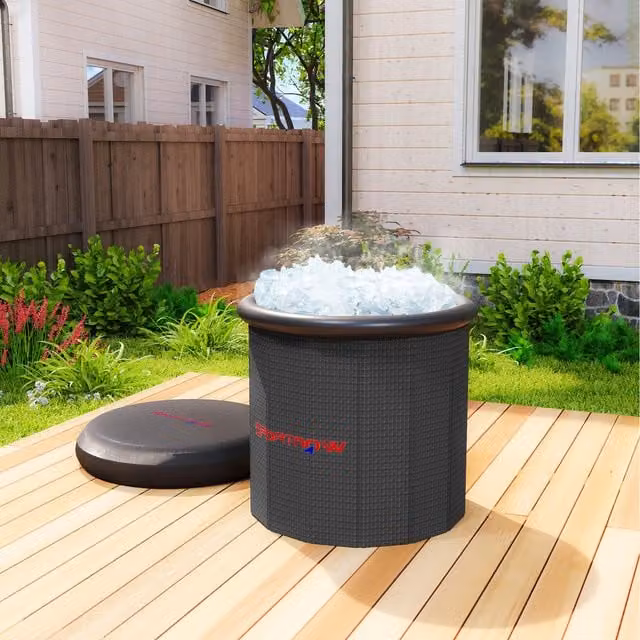 SPORTNOW Inflatable Round Ice Bath Tub with Lid, Cover and Carry Bag, Black, 210 l