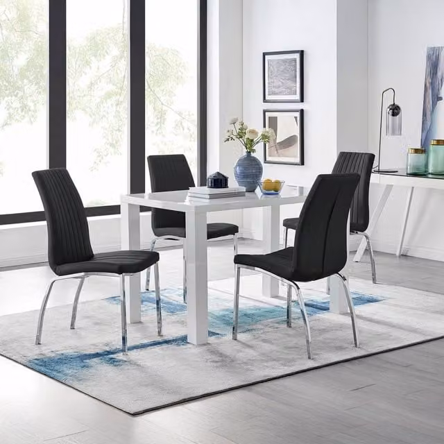 FurnitureboxUK Pivero White High Gloss Rectangular Dining Table and 4 Isco Chairs Set in Black