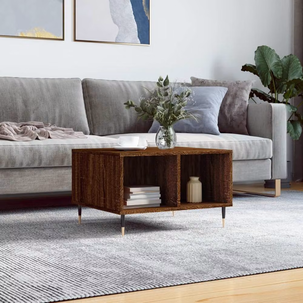 Berkfield Home Modern Coffee Table in Brown Oak, W/D/H: 60 x 50 x 36.5 cm – 2
