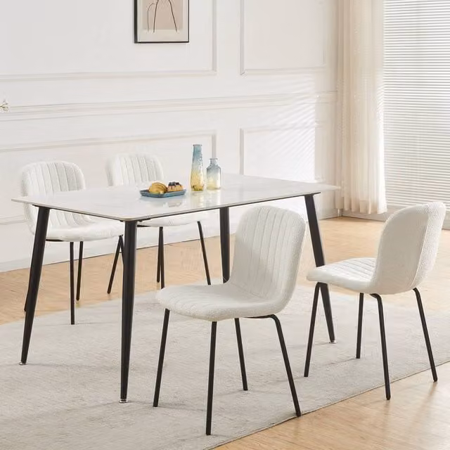MCC Direct Bella Luxe Set of 4 Modern Bouclé Fabric Dining Chairs with Metal Legs in Beige, Black or White – 1