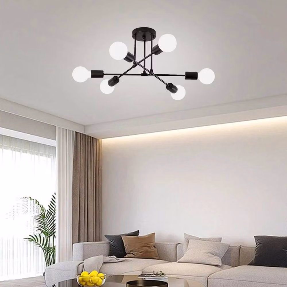 NESTLUNE Vintage LED Sputnik Pendant Ceiling Light Chandelier in Black – 4