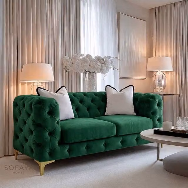 Sofaya Monaco 2 Seater Chesterfield Velvet Sofa in Green