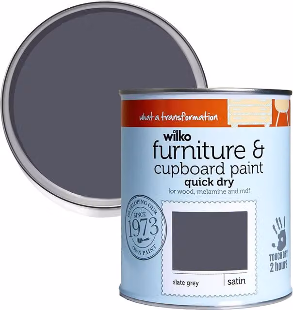 wilko Quick Dry Satin Furniture and Cupboard Paint, Slate Grey, 750ml