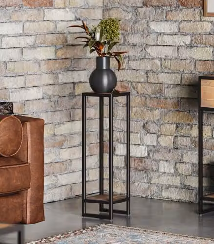 baumhaus Ooki Industrial Wood Floor Lamp and Plant Stand in Black, W/D/H: 20 x 20 x 70 cm – 2