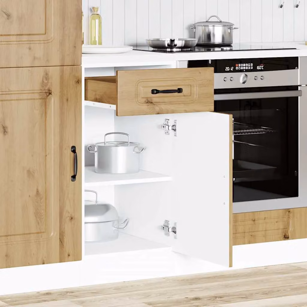 Berkfield Home Kalmar Artisan Oak Kitchen Base Cabinet in Brown and White – 2