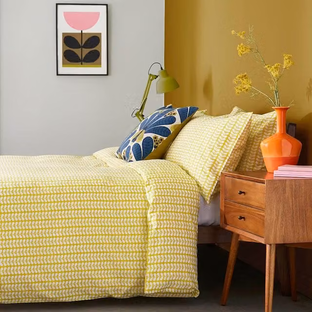 Orla Kiely Tiny Stem Floral Cotton Duvet Cover Bedding Set in Yellow