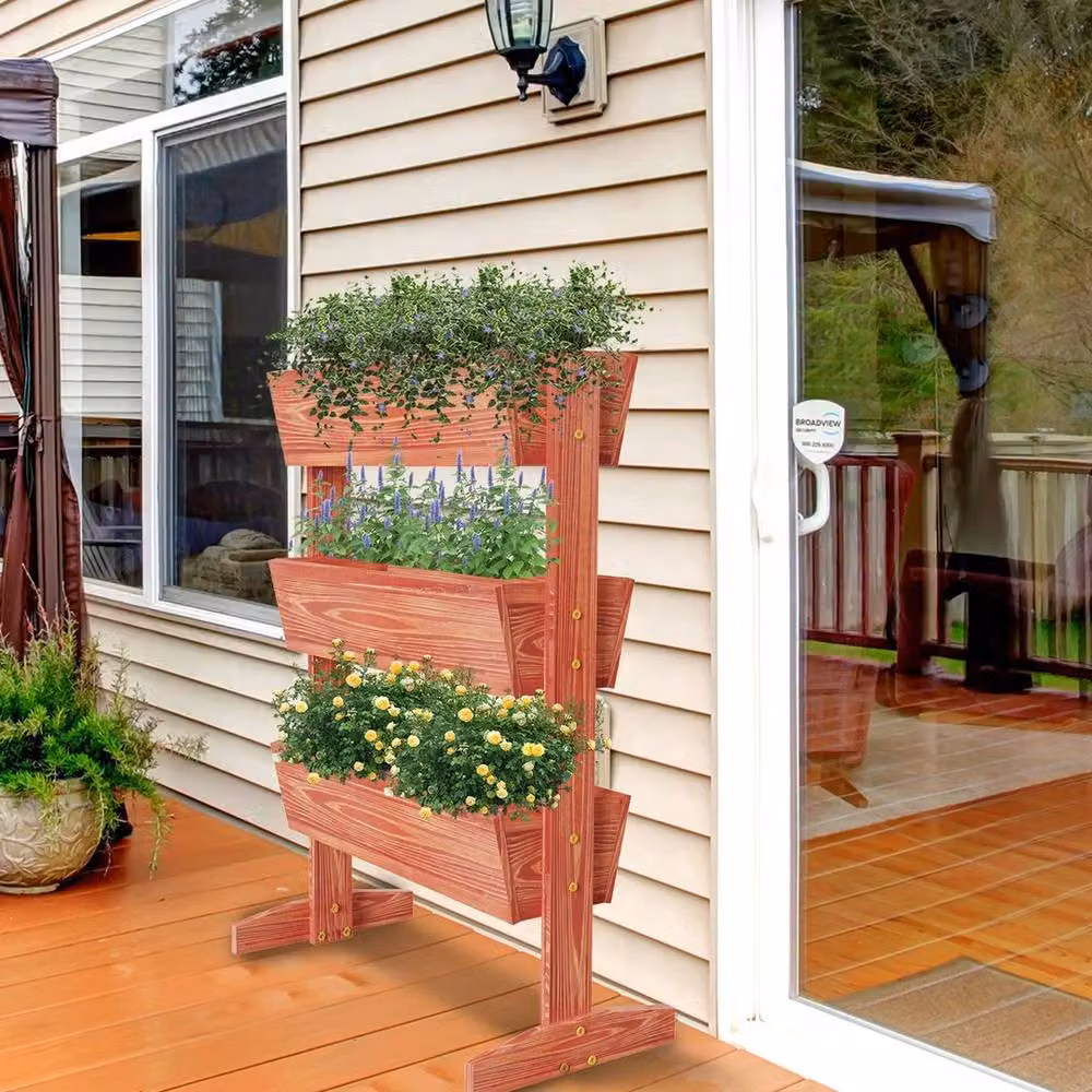 KORVIXA 3 Large Vertical Wooden Raised Garden Beds in Brown – 4