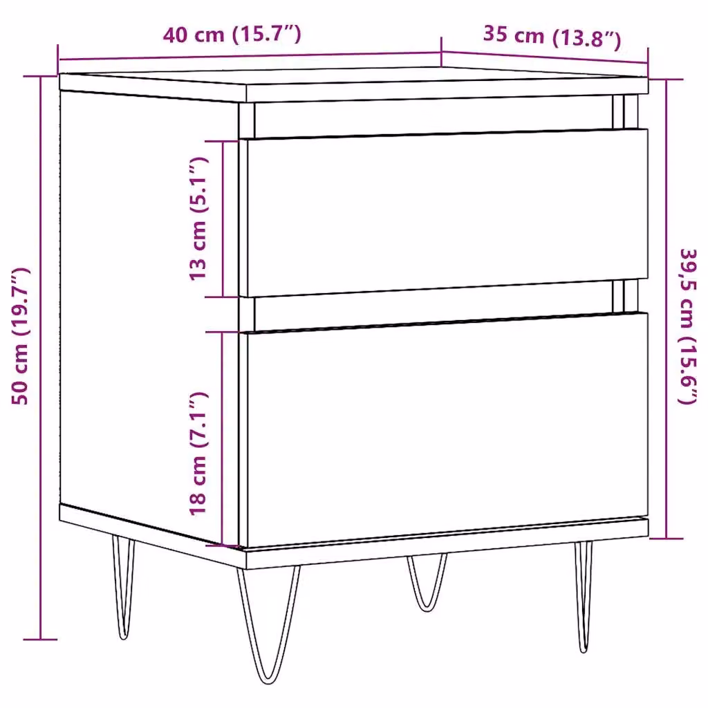 Berkfield Home Bedside Cabinet in Brown Old Wood, W/D/H: 40 x 35 x 50 cm – 6