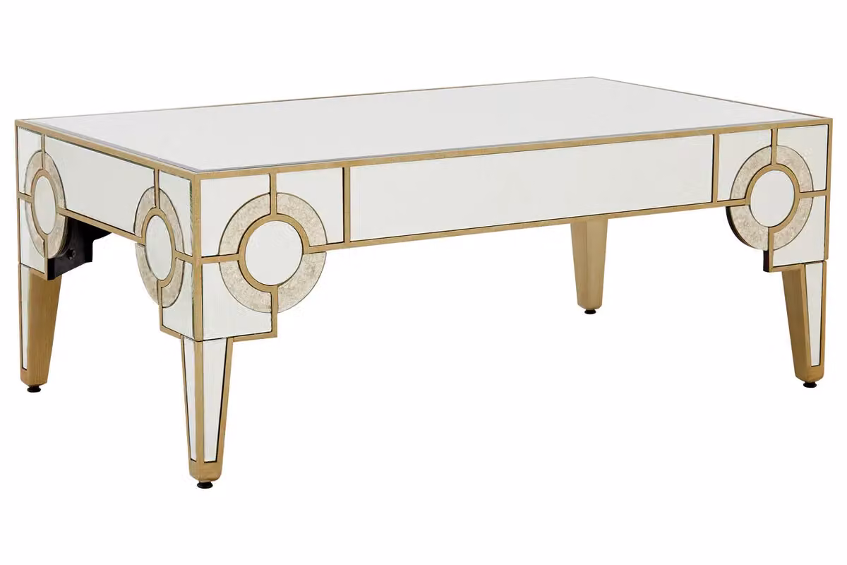 Orsina Art Deco Geometric Coffee Table in Gold and Black with Glass Top, W/D/H: 120 x 70 x 46 cm – 2