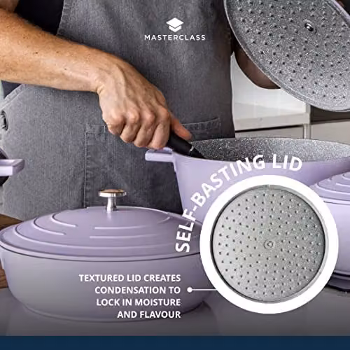 MasterClass Non-Stick Cast Aluminium Casserole Dish with Lid, Purple, 5 l – 4