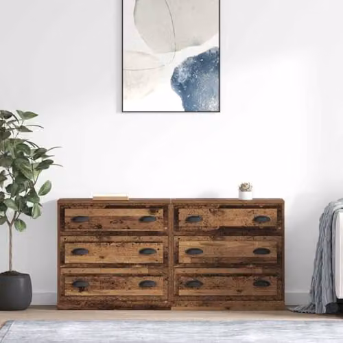 vidaXL Set of 2 Modern Sideboards in Old Wood and Black, W/D/H: 70 x 35.5 x 67.5 cm – 2