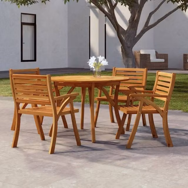 Berkfield Home Brown Acacia Solid Wood Garden Table, Diameter: 110 cm