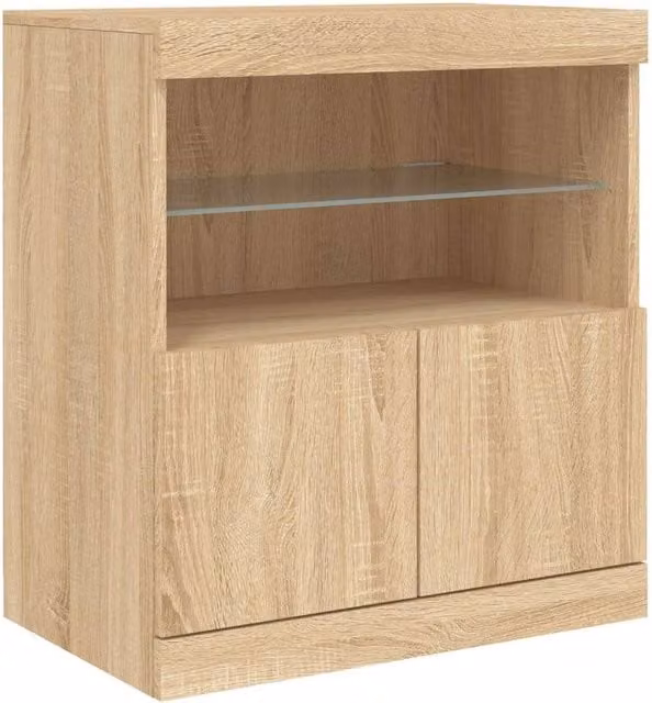 Berkfield Home Modern Sideboard with Integrated LED Lights in Sonoma Oak and Beige, W/D/H: 60 x 37 x 67 cm