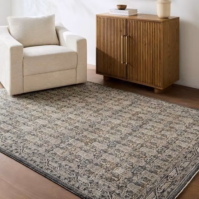 Livabliss Arda Vintage Boho Fringe Living Room Rug in Green, Grey and Brown, W: 200 cm, D: 290 cm