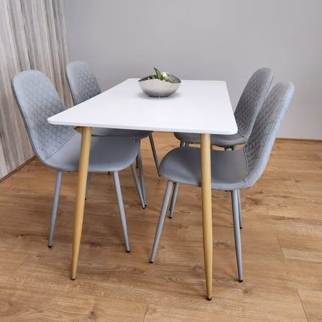 Kosy Koala Bella White Wood Rectangular Dining Table and 4 Grey Chairs Set