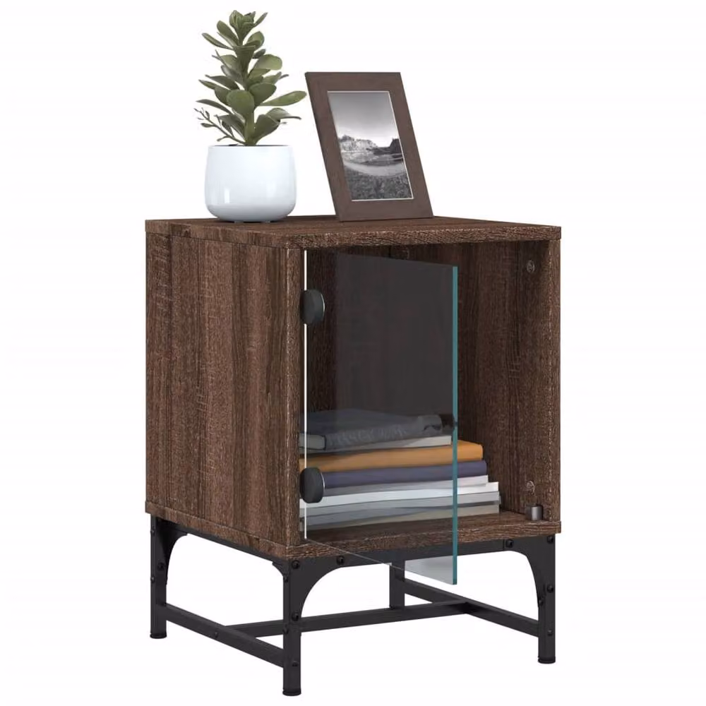 Berkfield Home Bedside Cabinets with Glass Doors, 2 Pack, Brown Oak, W/D/H: 35 x 37 x 50 cm – 4