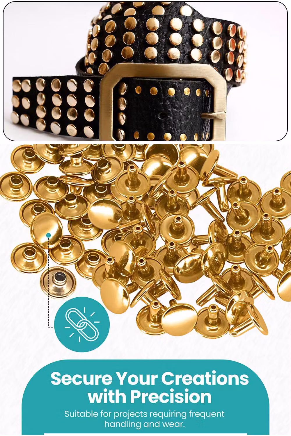 Neel Blue 100pcs Gold Brass Double Cap Rivets and Tubular Metal Studs for DIY Projects – 2
