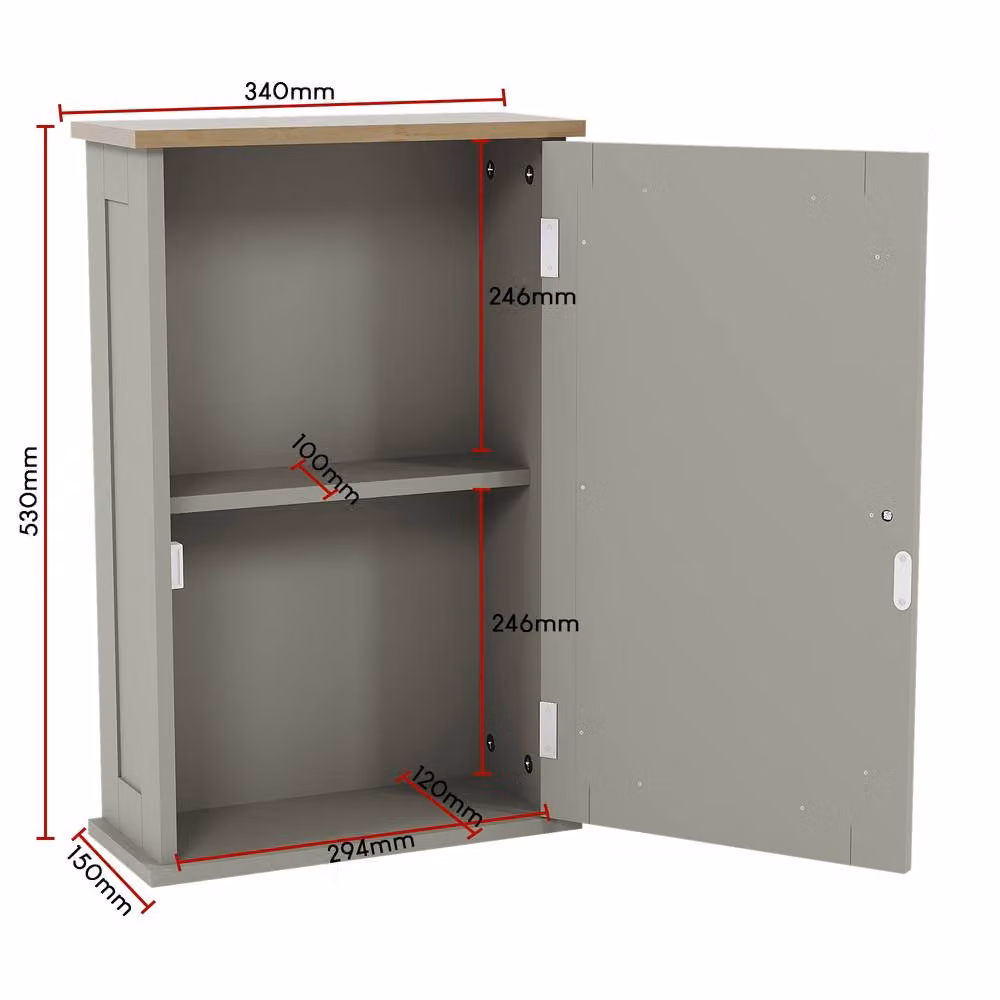 HD Designs Priano Grey Mirrored Wall Cabinet with Internal Shelf Storage – 2