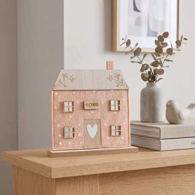 Garden Greatness Pink Decorative Felt House Tabletop Ornament