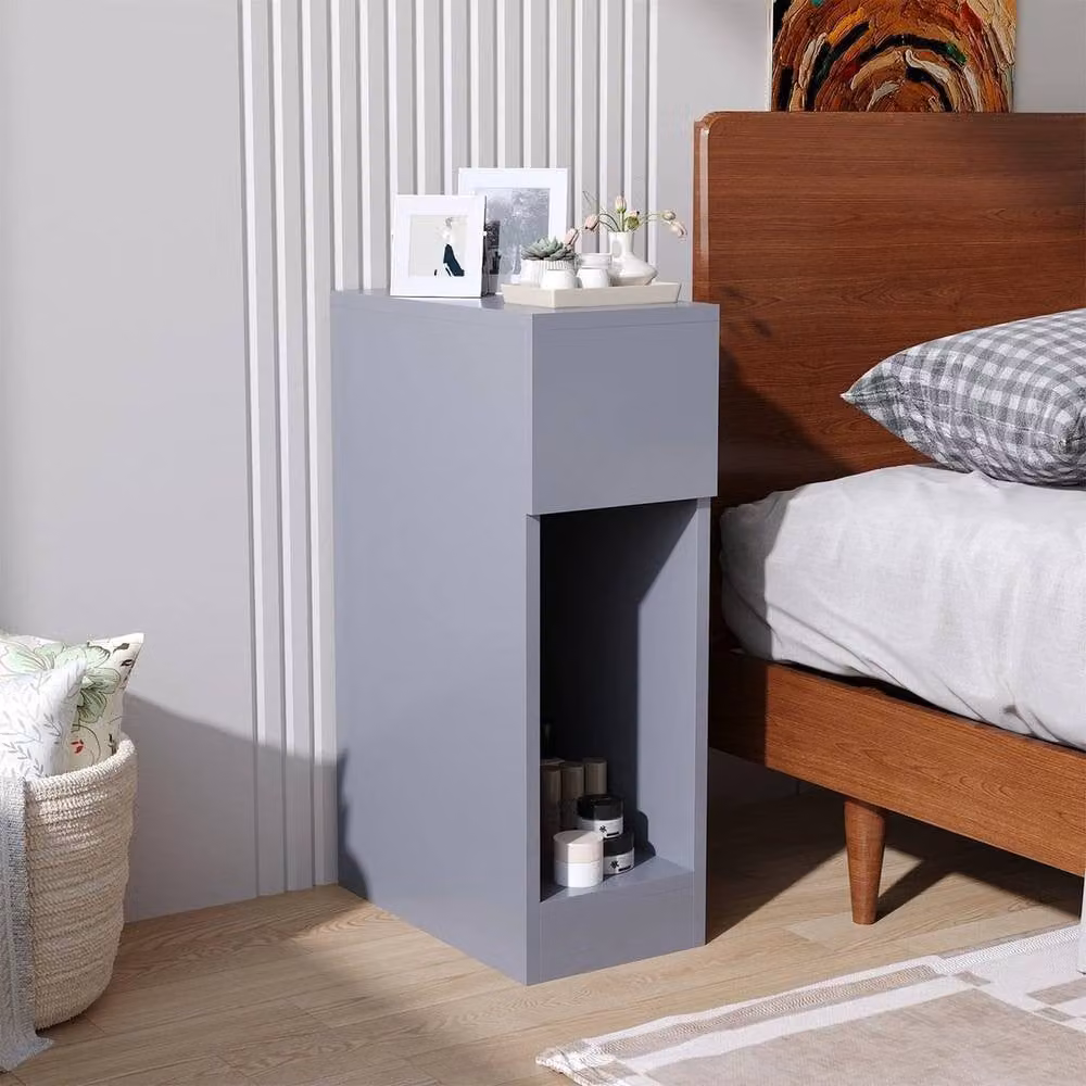FORGEVIO Grey Small Narrow Bedside Table – 3