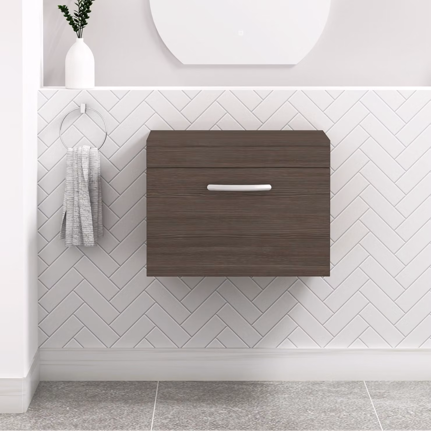 Royal Bathrooms Turin Wall Hung Worktop Vanity Unit in Grey Elm with 1 Drawer